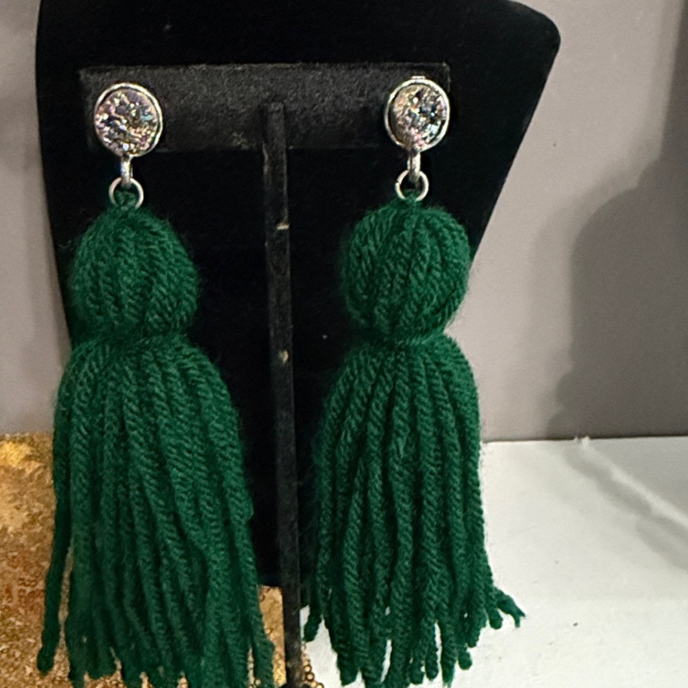 Elegant Green Tassel Earrings